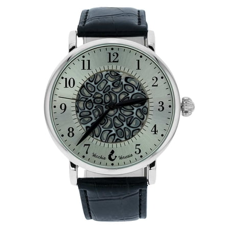 GlassOfVenice Murano Glass Men's Millefiori Watch With Leather Band - Black