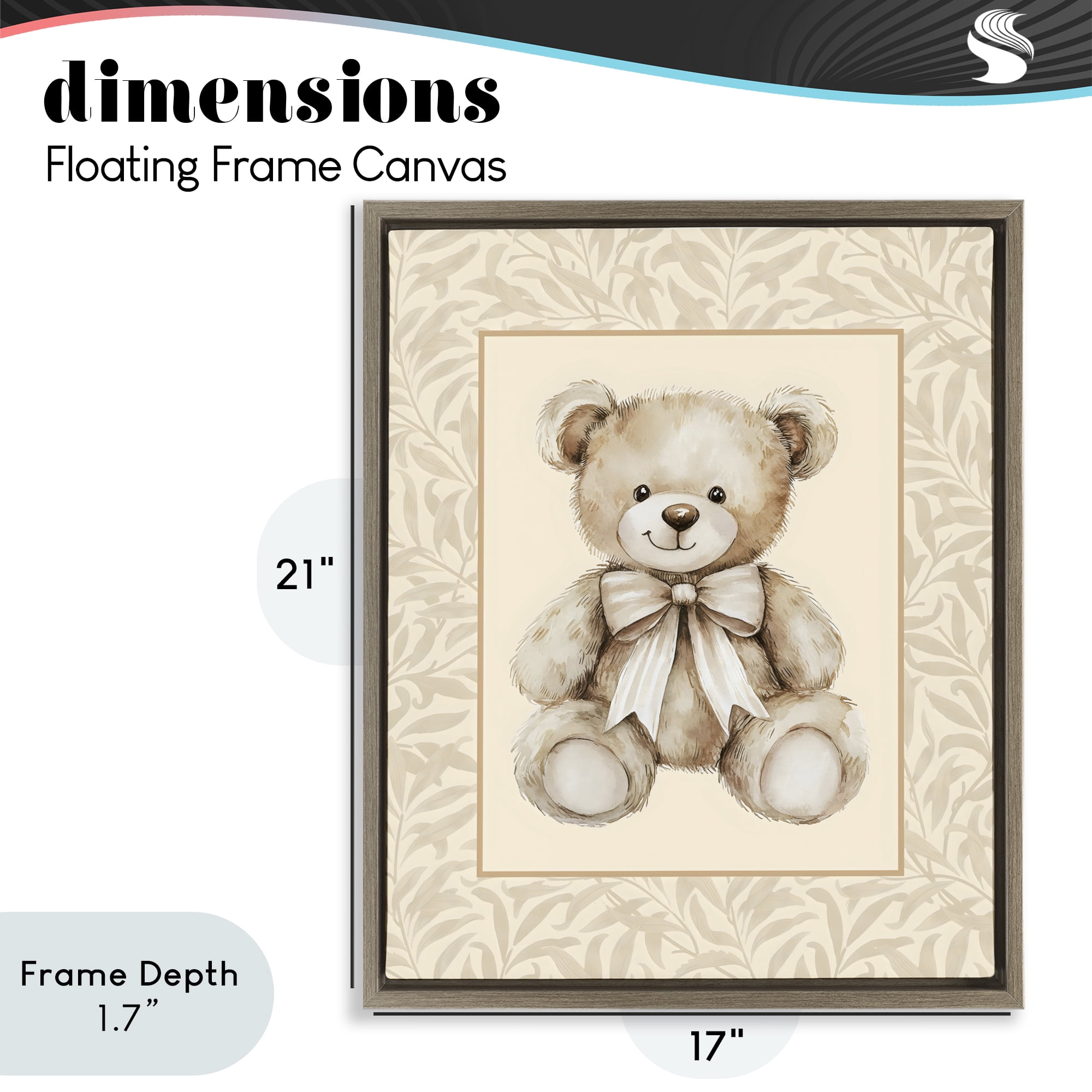 Stupell Industries Beige Teddy Bear and Border Brown Framed Floater Canvas Wall Art, design by LSR Design Studio
