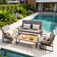 thumbnail image 2 of Aiho 4 Pieces Patio Furniture Set, All-Weather Outdoor Conversation Set with Coffee Table & Removable Cushions, Perfect for Patio, Garden, Yard, Gray, 2 of 9