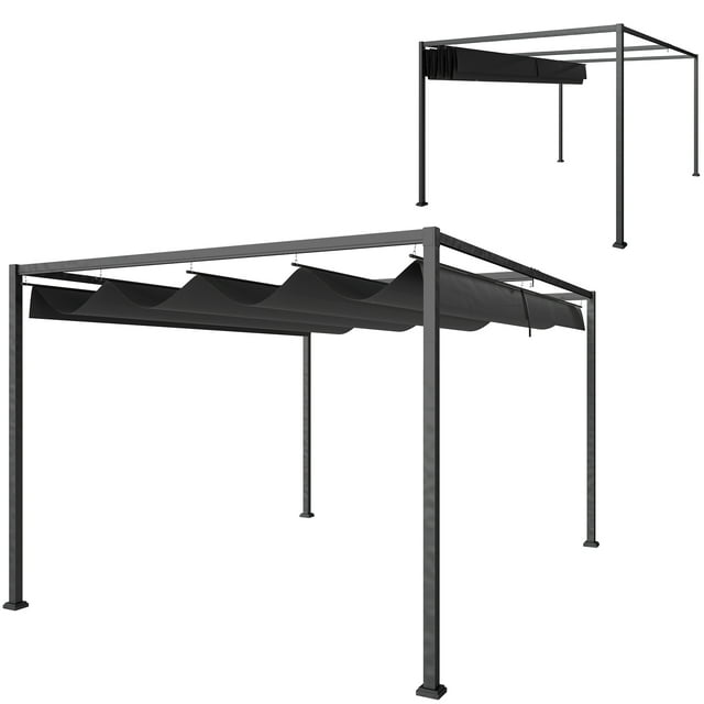 Outsunny 10' x 7' Patio Pergola with Retractable Canopy, Black
