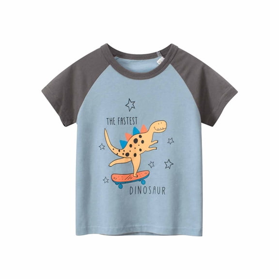 piuwrlz Toddler Short Sleeve T-Shirt Printed Round Neck English Casual Shirt Blue Size 2-3 Years