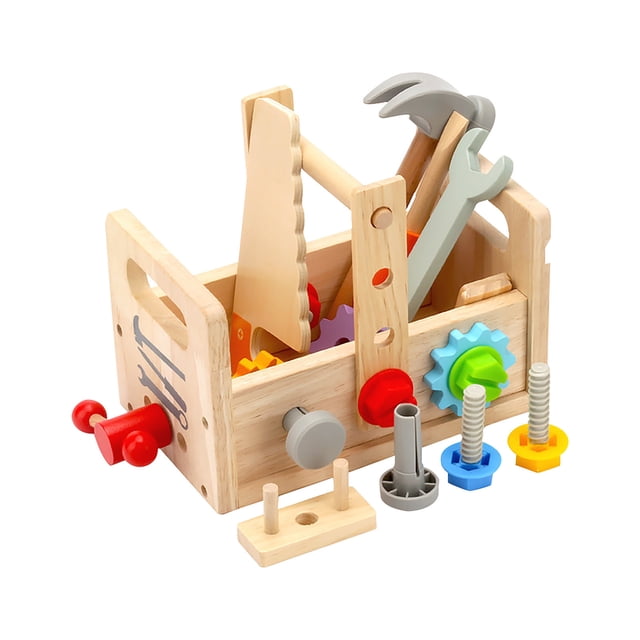 Wooden Tool Set Construction Pretend Play, Toolbox Accessories For Kids, Engineering Skill Development Activity