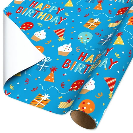 American Greetings 30 in. Blue Birthday Wrapping Paper, Birthday Celebration (1-Roll, 20 Sq. ft.)