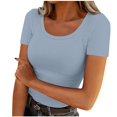 thumbnail image 2 of SDNall T-shirt à Manches Courtes pour Femmes, Col Rond, Couleur Unie, 2 of 9