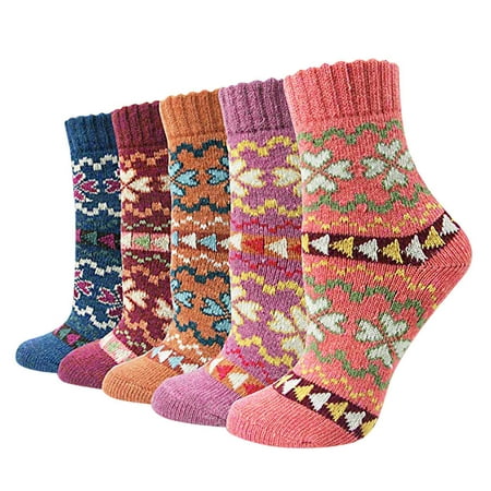 

Sodopo 5 Pairs Wool Socks for Women - Vintage Winter Warm Wool Socks for Girls Soft Cozy Fuzzy Socks Thick Knit Boots Socks for Women/Men