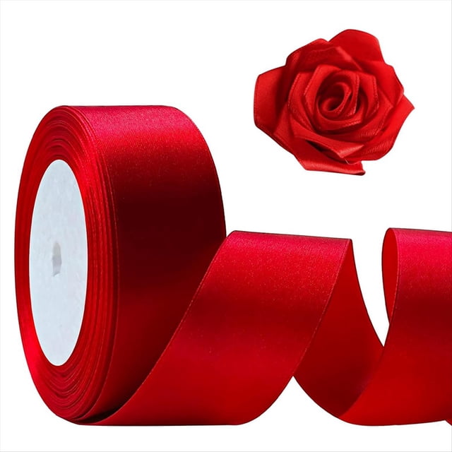 Cinta Roja de 1 1/2 Pulgadas, Cinta de Satén para Manualidades de 25 Yardas, Cinta para el Cabello de Seda de Poliéster de una Sola Cara, Cinta de Tela para