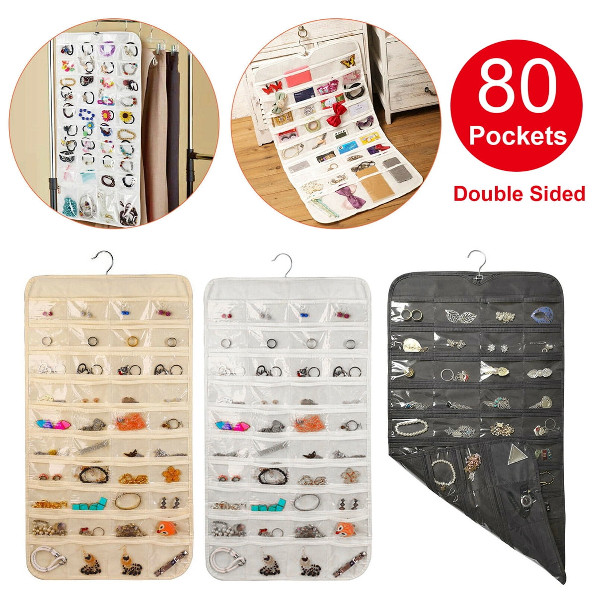 Details about   80 Pocket Hanging Storage Bag Holder Travel Jewelry Organizer Easy to find