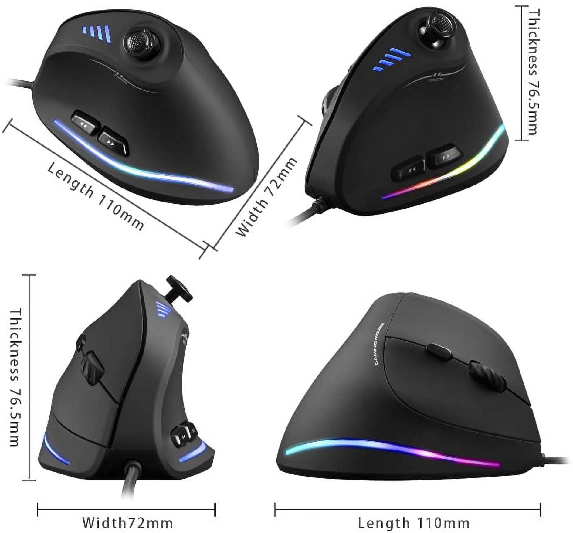 Vertical Ergonomic Wired Gaming Mouse, 5 Direction Rocker, 10000 DPI High Precision, 11 Programmable Buttons RGB Mouse for PC Laptop Computer Gamer