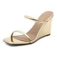 thumbnail image 1 of Sandalias DREAM PAIRS Cuña con Dos Tiras y Punta Cuadrada Doradas, 1 of 5