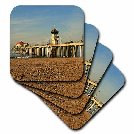 3dRose Huntington Beach Pier - Soft Coasters, set of (Best Sushi In Huntington Beach)