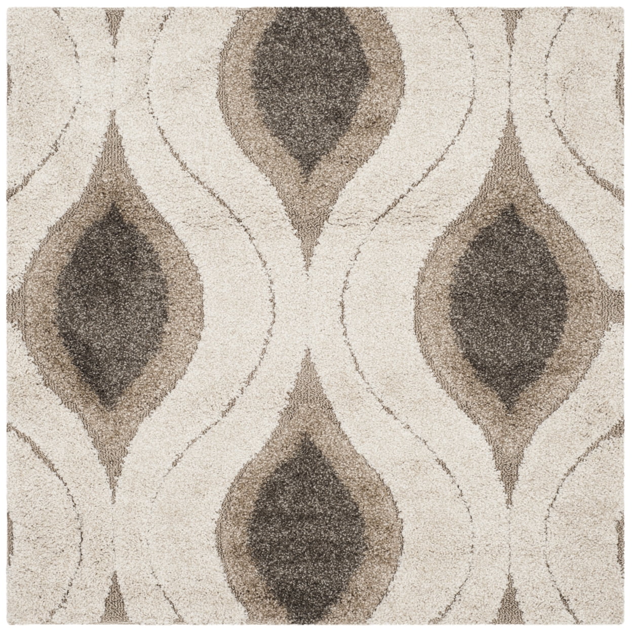 SAFAVIEH Florida Declan Geometric Swirls Shag Runner Rug, Cream/Smoke, 2'3" x 10'