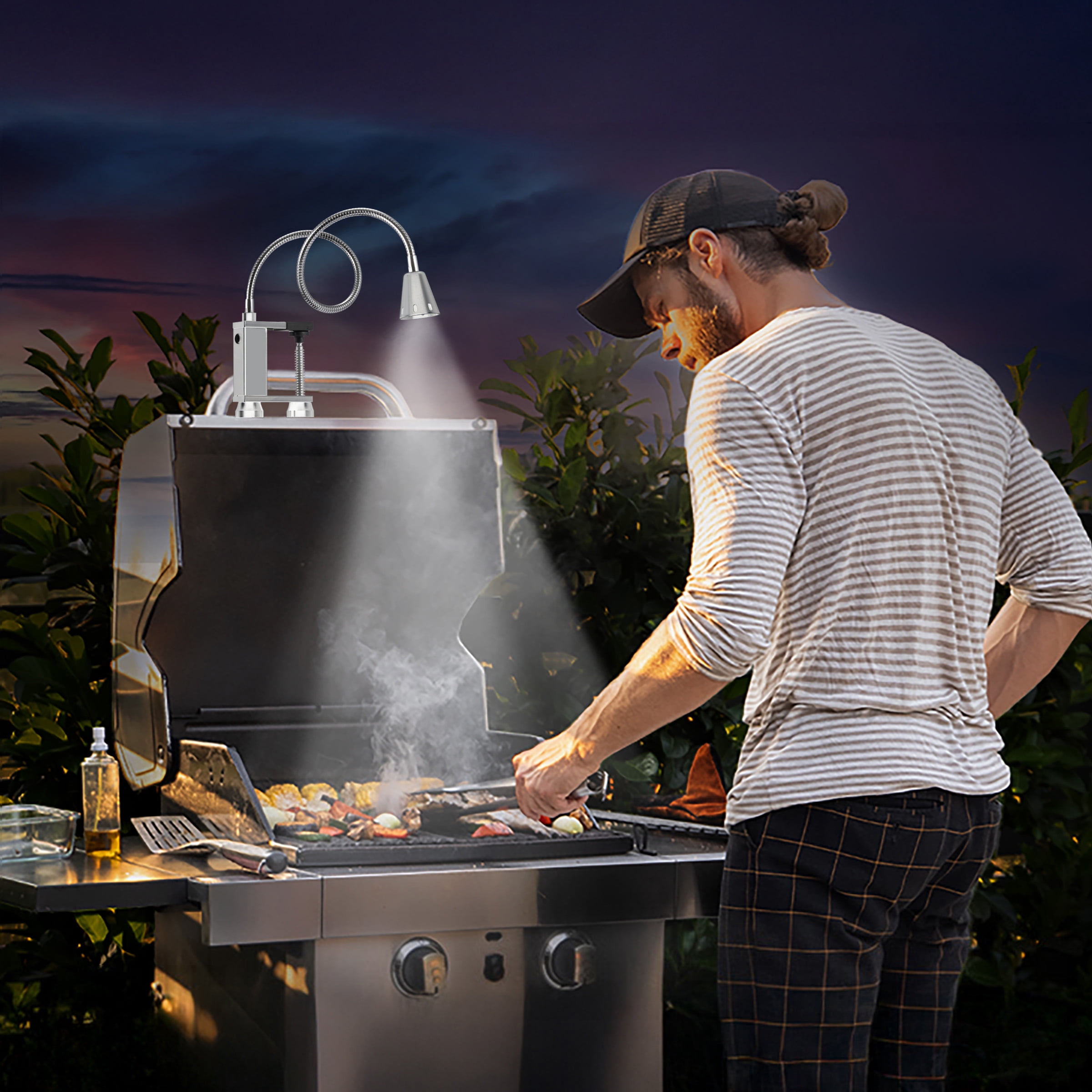 LED Concepts Flexible Magnetic Grill Light, 2-Pack, Silver, 360° Gooseneck