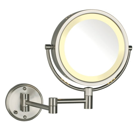 Modern Nickel Wall Mount - Modern Nickel Wall Mounted Lighted Make Up Mirror Hard Wire