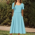 thumbnail image 6 of Summer Dresses for Women 2025, Women's Vacation Casual Party Daily Folded Round Neck Solid Short Sleeve Dresses With Pocket(Light Blue,S), 6 of 9