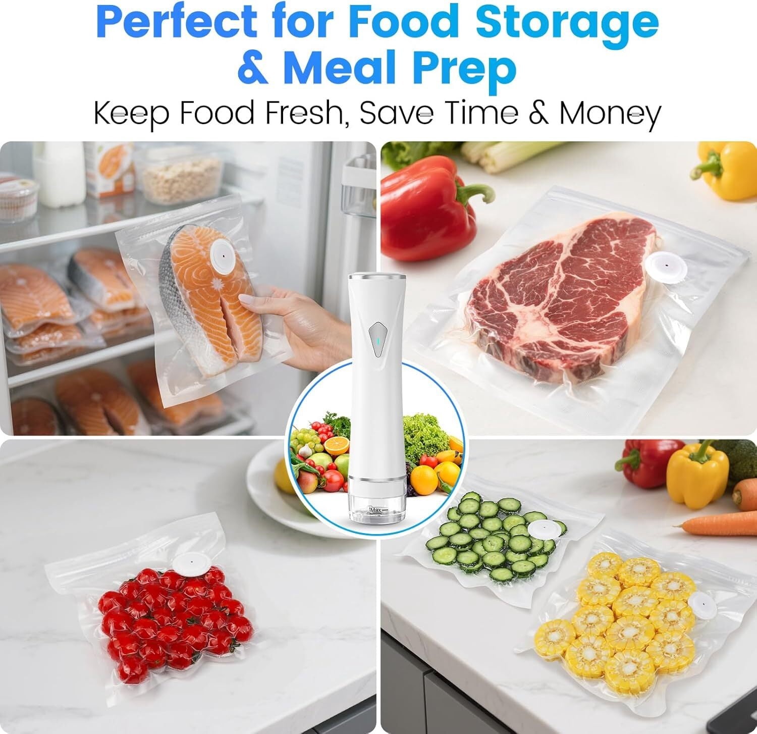 Vacuum Sealer for Food, Handheld Compact Vacuum Sealer Machine with 30 Reusable Bags, Visible Water Tank for 6X Fresh Preservation, for Sous-Vide,Food Saver Storage