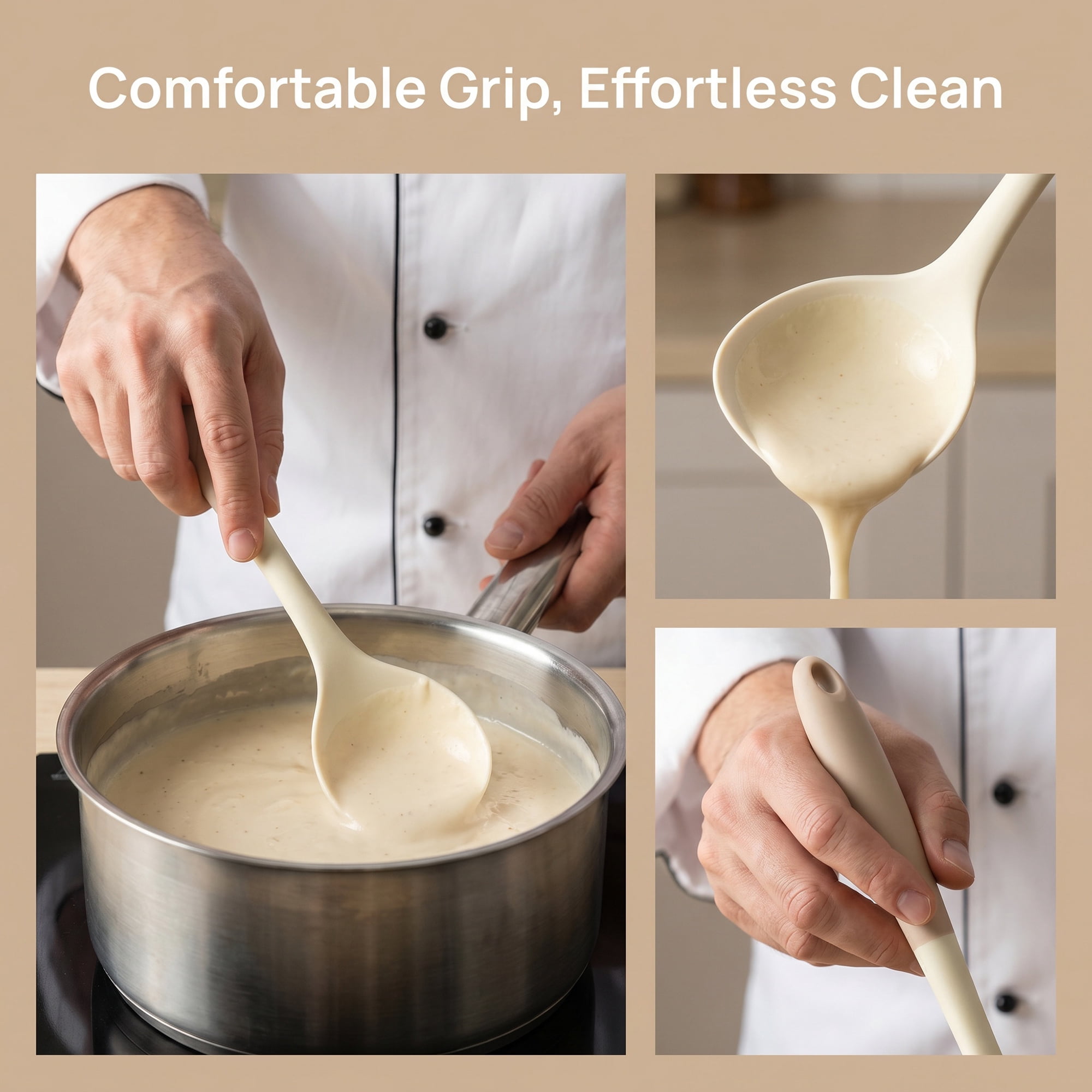 Unique Bargains Non Stick Heat Resistant Silicone Spoon Soup spoon A 11.2x3.5in