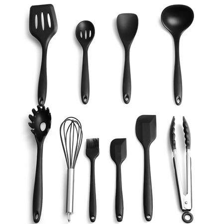 

Gecheer 10 Pieces Kitchen Utensil Tools Set Silicone Tongs Spatula Spoons Shovel Brush Whisk