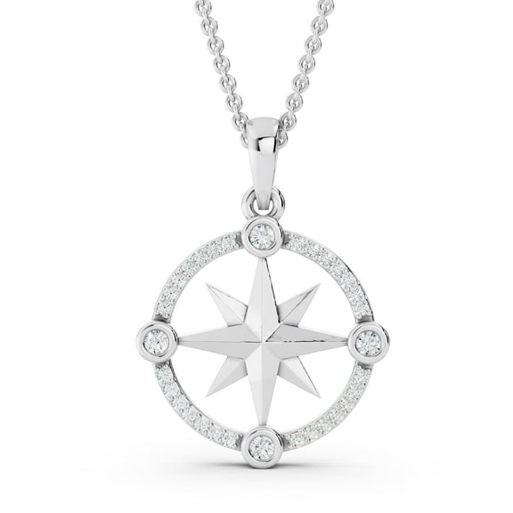Bling Craft 925 Sterling Silver Moissanite Compass Necklace for Women 0.13 Carat 14k White Gold Plated Nautical Charm Pendant Color D VVS1