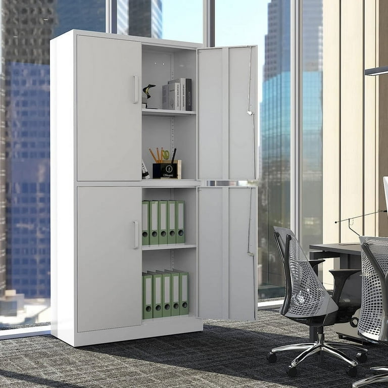 miiico★ MIIIKO Metal Storage Cabinet, 2 Adjustable Shelves Lockable