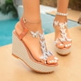 thumbnail image 4 of DAFEI Sandales Compensées Décontractées pour Femmes Chaussures à Plateforme Sandales Rétro Classiques Chaussures Compensées Décorées de Papillons, 4 of 7