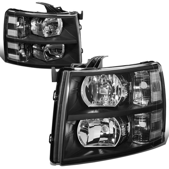 DNA Motoring For 07-14 Chevy Silverado Black Clear Halogen Headlight Lamps Pair Replacement
