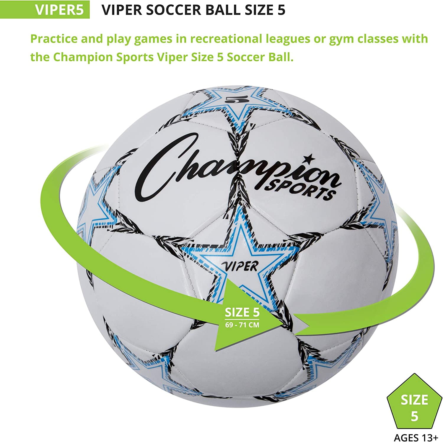 Champion Sports Viper Soccer Ball - Size 5 - Blue/Black/White