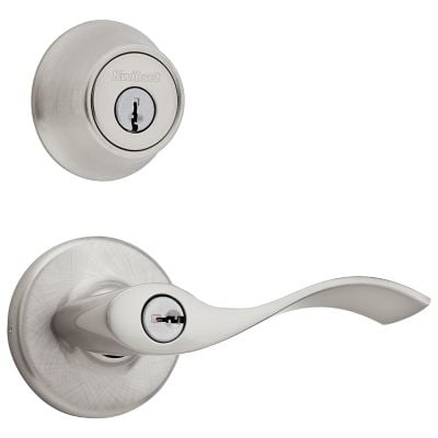 Cylindrical Lever Conventional Cylinder Kwikset 690 Balboa Keyed Entry Lever and Single Cylinder Deadbolt Combo Pack in Satin Nickel ()