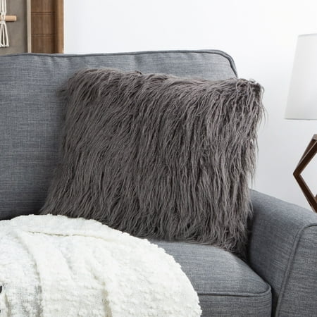 Lavish Home 18” Plush Pillow - Luxury Square Accent Pillow Insert and Shag Glam Cover Set