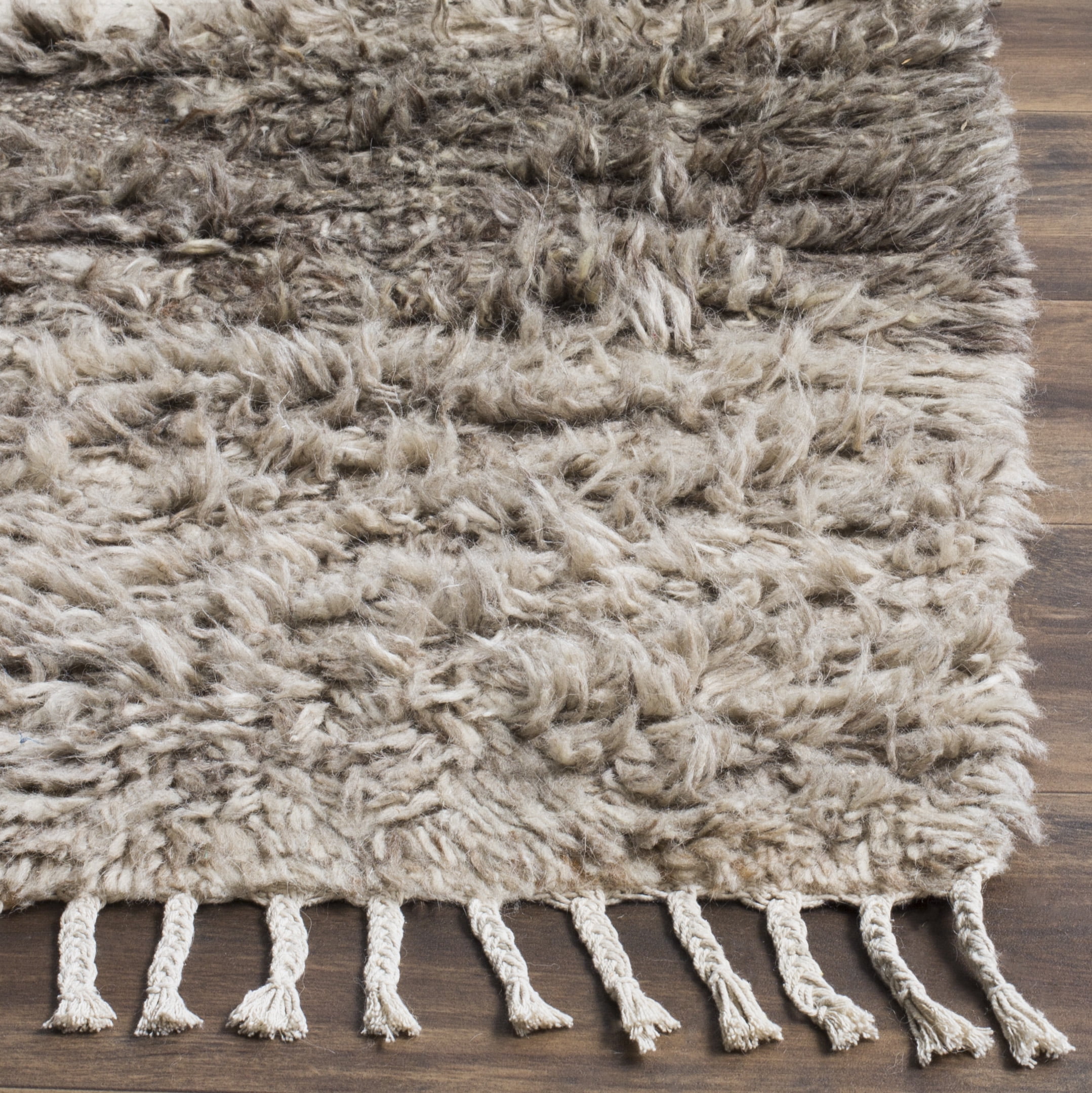 SAFAVIEH Kenya Jona Braided Abstract Fringe Area Rug, Ivory/Grey, 4' x 6'