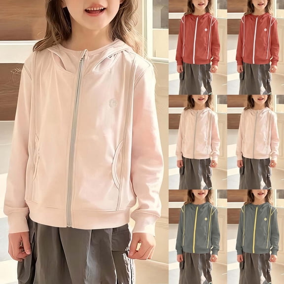 Abtuhar Children Fall Winter Hooded Casual Outerwear and Jackets Outdoor Thin Zip Up Long Sleeve Tops with Side Pockets for 1‑15 Years