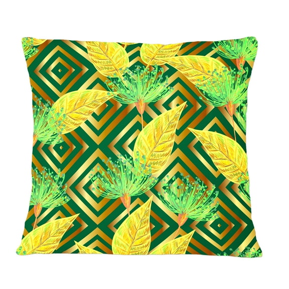 Designart Tropical Gold Luxury Pattern II' Mid-Century Modern Throw Pillow - 12x20