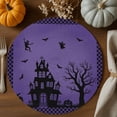 thumbnail image 2 of Halloween Round Placemats Set of 4 Haunted Castle Ghost Place Mats Woven Placemat Purple Black Bat Dead Tree Buffalo Plaid Circle Braided Table Mat for Kitchen Dining Table Party Decor 15 Inch, 2 of 9