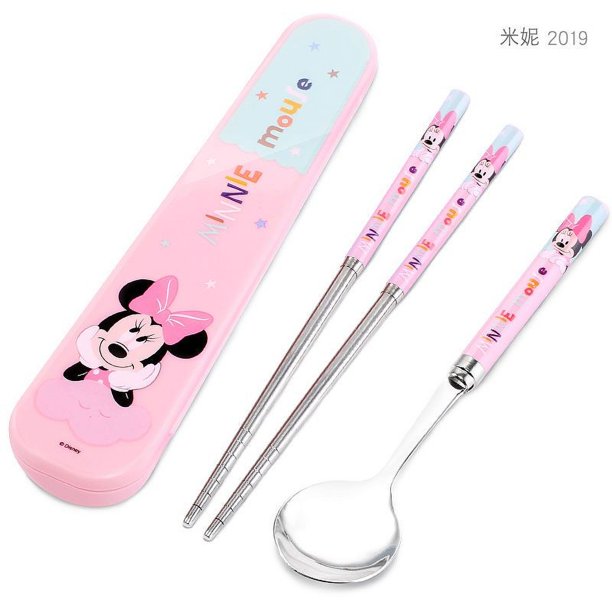 Juego de vajilla infantil creativa Kawaii de acero inoxidable con palillos y cuchara de Disney Lightning McQueen Stitch Mickey