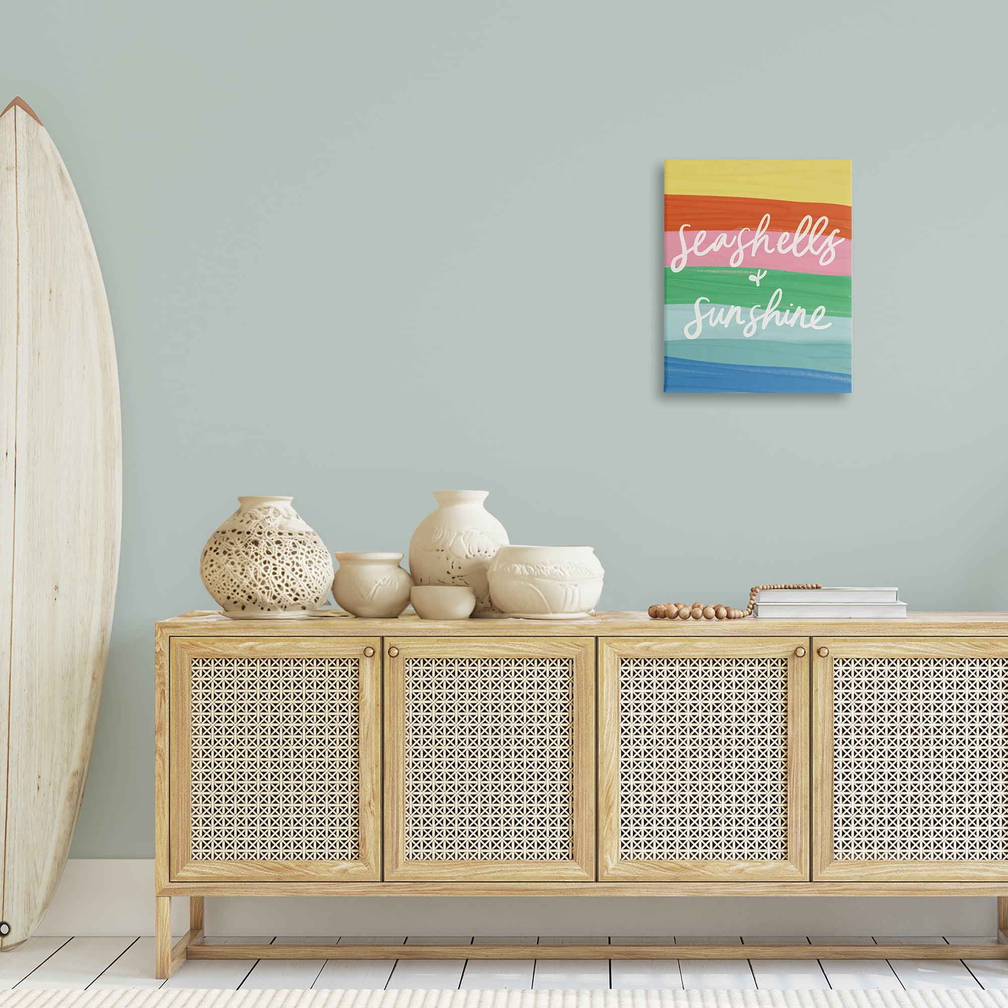 Stupell Industries Seashells & Sunshine on Rainbow Text & Numbers Painting Wrapped Canvas Art Print Wall Art, 16 x 20
