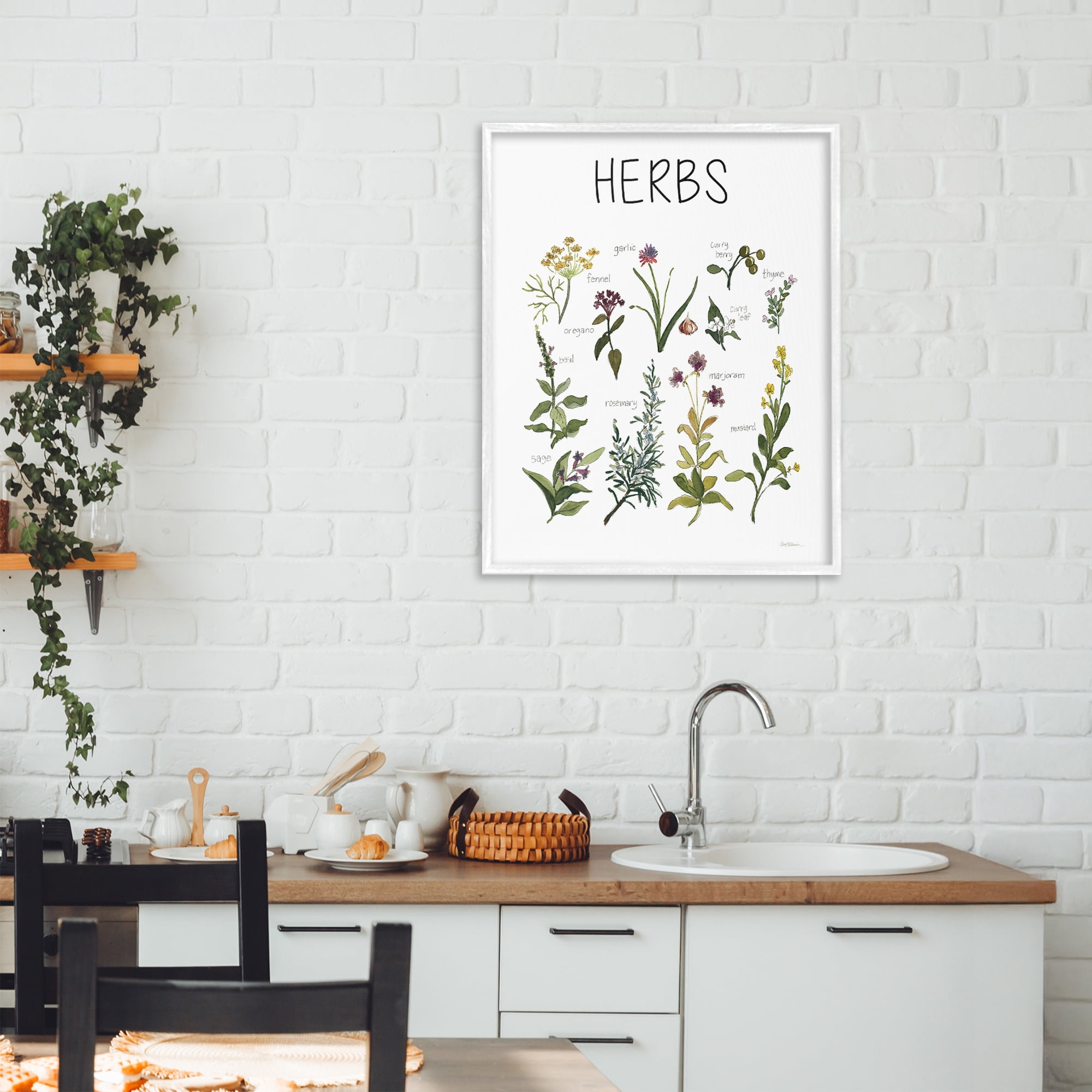 Stupell Industries Herbs Identification Chart White Framed Giclee Art, design by Carol Robinson