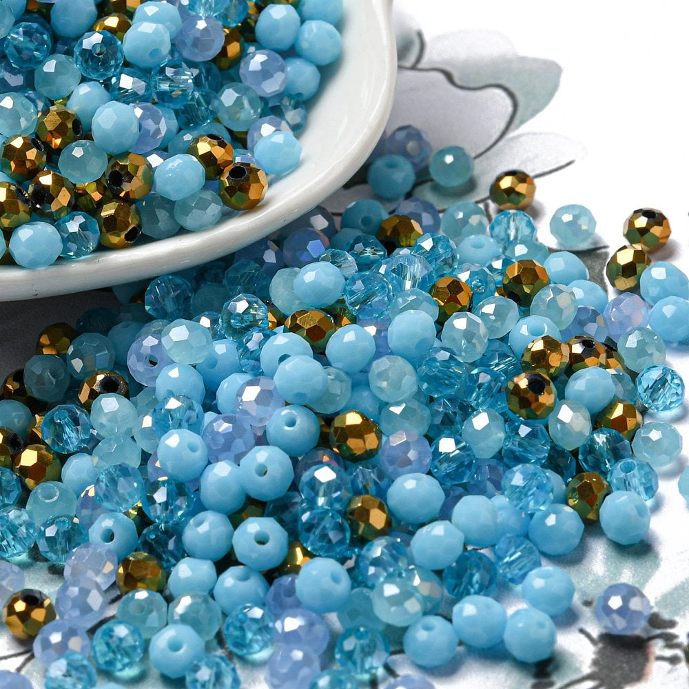 500g Glass Beads Faceted Rondelle Pale Turquoise 4x3mm Hole: 0.4mm about 6800pcs/500g