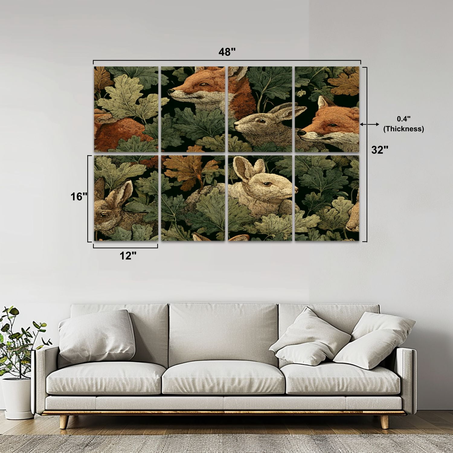 8 Pack Art Acoustic Panels Sound Absorbing Woodland Animals Foxes Rabbits Decorative Soundproof Wall Panels Self Adhesive for Nursery Game Room Bedroom 48"x32"