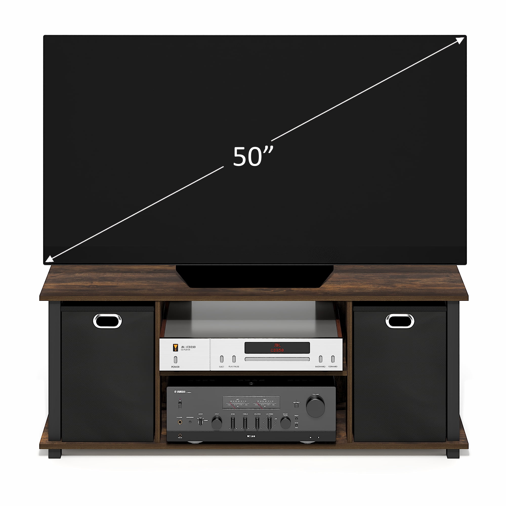Furinno ECON 3-Tier Entertainment Center with Bins for TV up to 46 Inch Amber Pine