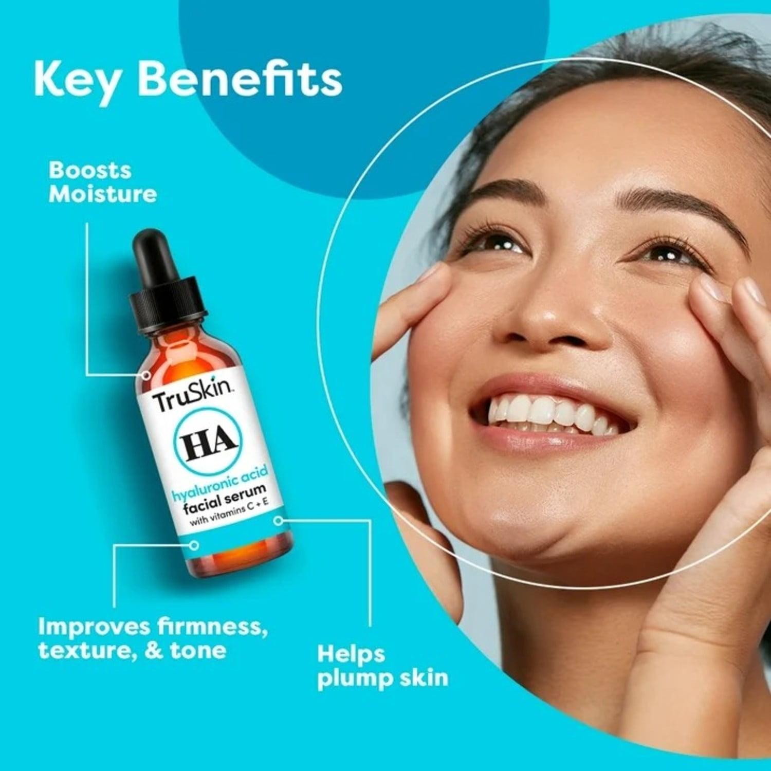 (3 pack) TruSkin Hyaluronic Acid Face Serum, Dual-Action Hydration with Ceramides & Aloe, 1 fl oz