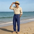 thumbnail image 6 of Uwinwear Mens Linen Beach Pants Casual Summer Stylish Straight Leg Trousers Lightweight Loose Fit Travel Pants With Pockets,Navy,XL, 6 of 6