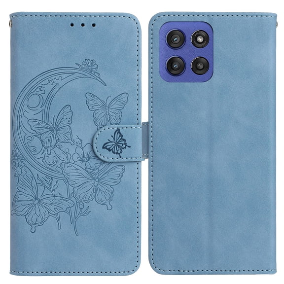 Butterflies Pattern Case Compatible with Motorola Moto G 5G 2025, Vintage PU Leather Wallet Case Card Slots Kickstand Magnetic Closure Shockproof Flip Folio Book Case Cover Wrist Strap,Skyblue