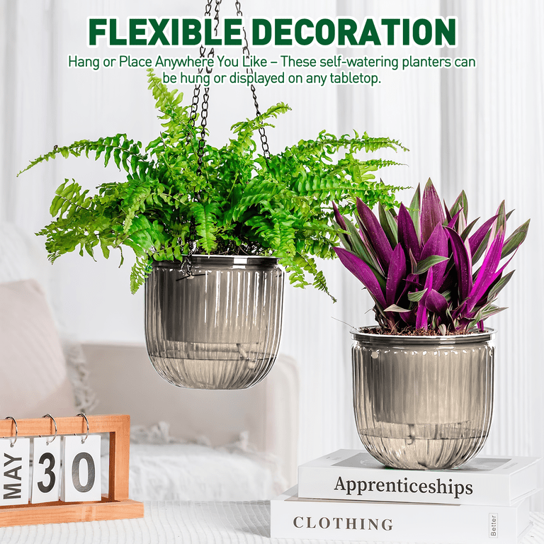 Xueyu 3-Pack Self-Watering Hanging Plant Pots, Gray photo 5