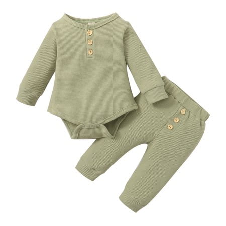 

Toddler Kids Boys Girls Ribbed Plaid Long Sleeve Bodysuits Long Pants 2pcs Set