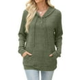 thumbnail image 2 of BiZtdJrK Womens Sweaters Solid Color Ribbed Knit Long Sleeve Hoodie Casual Button Drawstring Hooded Sweatshirts Pullover with Pockets, Green, XL, 2 of 9