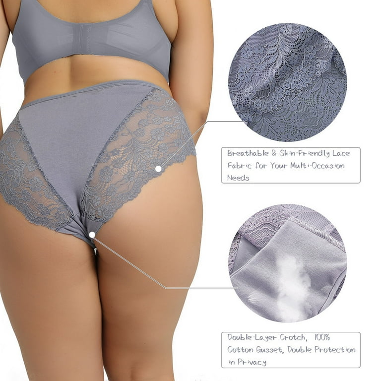 Plus Size Women's Cotton High Waist Floral Lace Panties Sexy Lingerie  Underwear