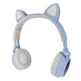 thumbnail image 2 of Auriculares para juegos con orejas de gato, luz LED de graves profundos, plegables, lindos auriculares con orejas de gato con orejeras suaves, azul grisáceo, 2 of 10