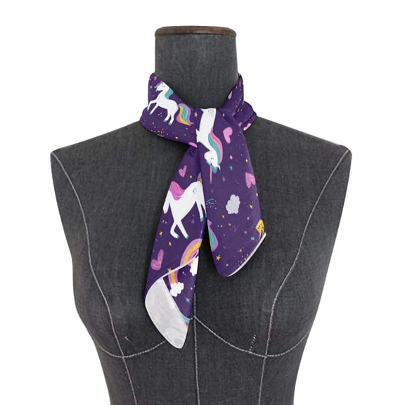 Square Scarf 24x24 Inch Dark Purple Unicorn Print Silky Satin Sun Protection Neck Scarf for Women Multi-Purpose Head Wrap Bandana for Hair Bag Decoration