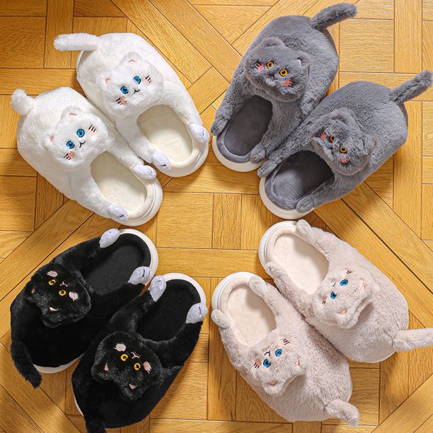 Cuddly Hug Cat Slippers Women Men Winter Home Slides Kawaii Floor