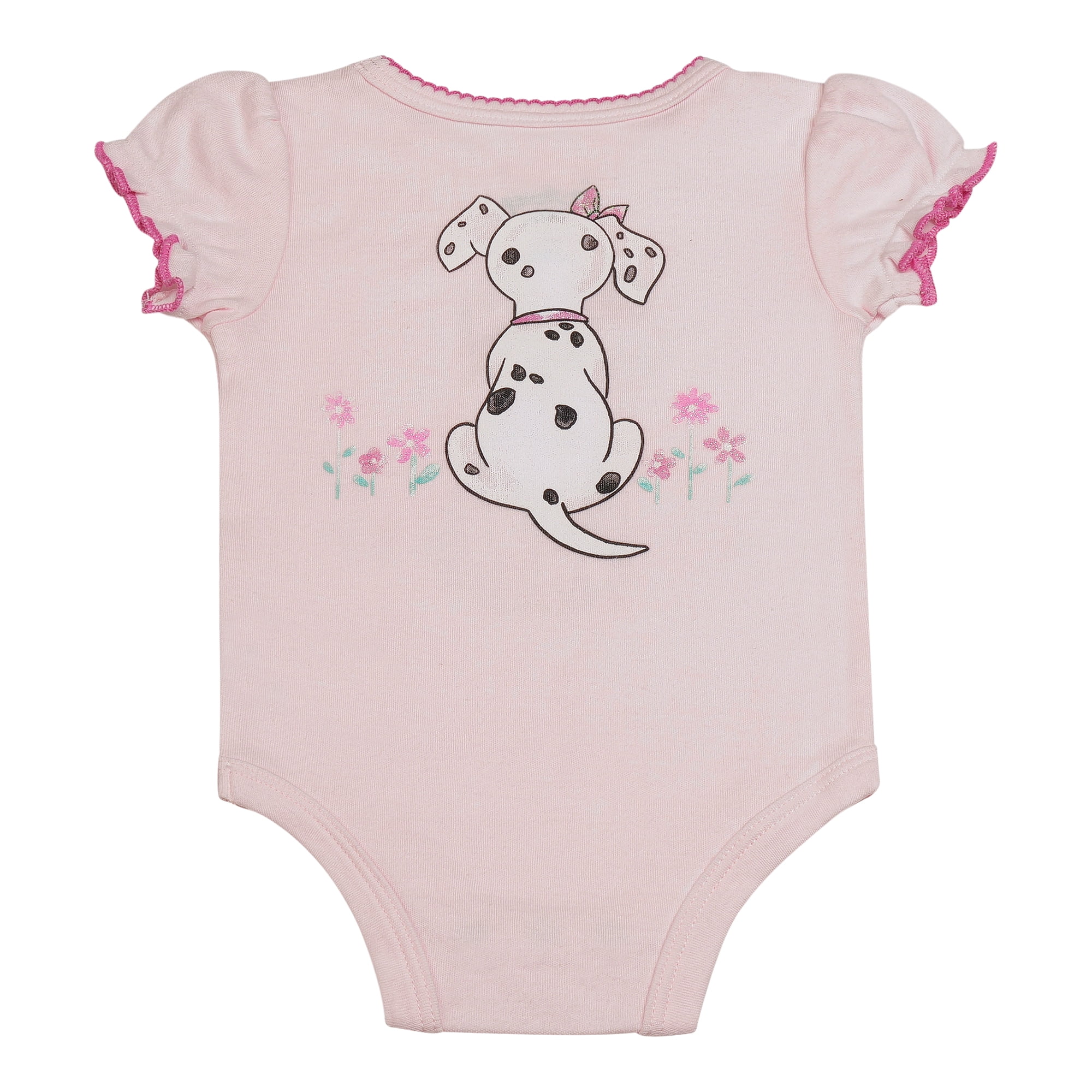 Disney Clothes Baby Girls Front Back 3-Piece Short Outfit Set – Includes Bodysuit, Tee & Shorts – 101 Dalmatians Pink 3/6M