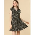 thumbnail image 2 of Vestido De Manga Corta Fluido Floral Con Cinturón Y Cuello En V Cruzado Bohemia Para Mujer Negro L, 2 of 6